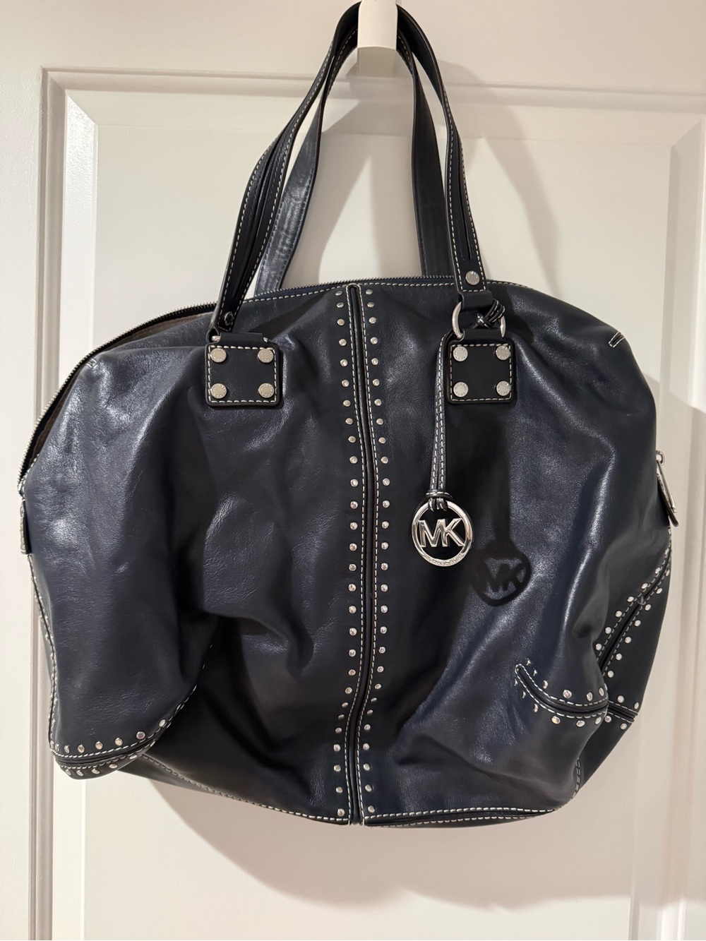 Michael Kors Navy Astor Studded Leather Tote NWOT